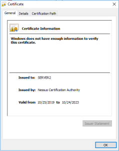 Windows does not have enough information to verify this certificate